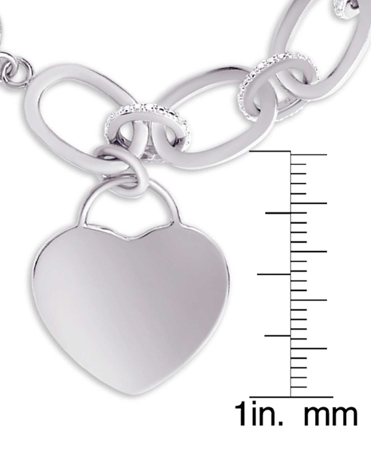 Diamond Heart Charm Bracelet (1/10 ct. t.w.) or 14k Gold-Plated Sterling Silver - Sterling Silver