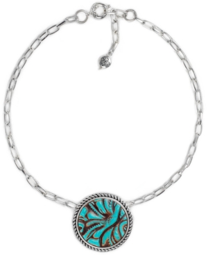 image of Patricia Nash Silver-Tone Rope Edge Leather-Inset Pendant Necklace, 18