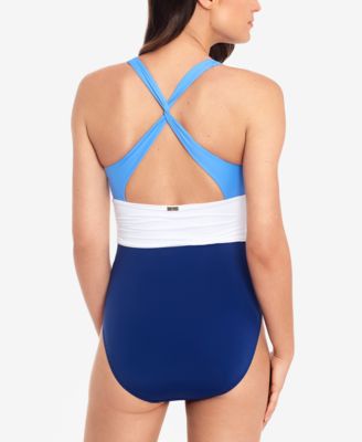 Colorblocked Halter Tummy-Control One-Piece Swimsuit