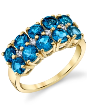 image of Blue Topaz (3 ct. t.w.) & Diamond (1/20 ct. t.w.) Diamond Double Row Ring in 14k Gold