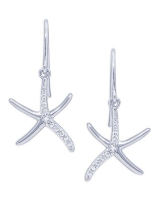 Diamond Accent Starfish Fishhook Ball  Gold Plate Or Silver Plate Stud Set