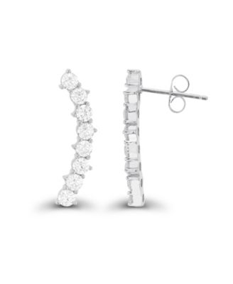 Cubic Zirconia Pave Curved Ear Climbers in Sterling Silver (Also in 14k Gold Over Silver)