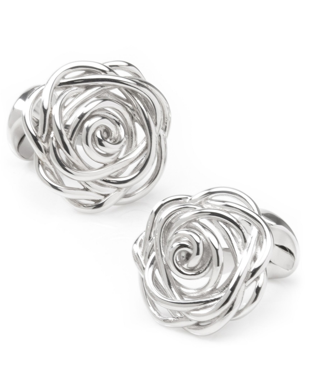 Men's Sterling Silver Rhodium Plated Rose Cufflinks - Silver