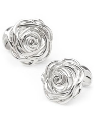 Men's Sterling Silver Rhodium Plated Rose Cufflinks - Macy's