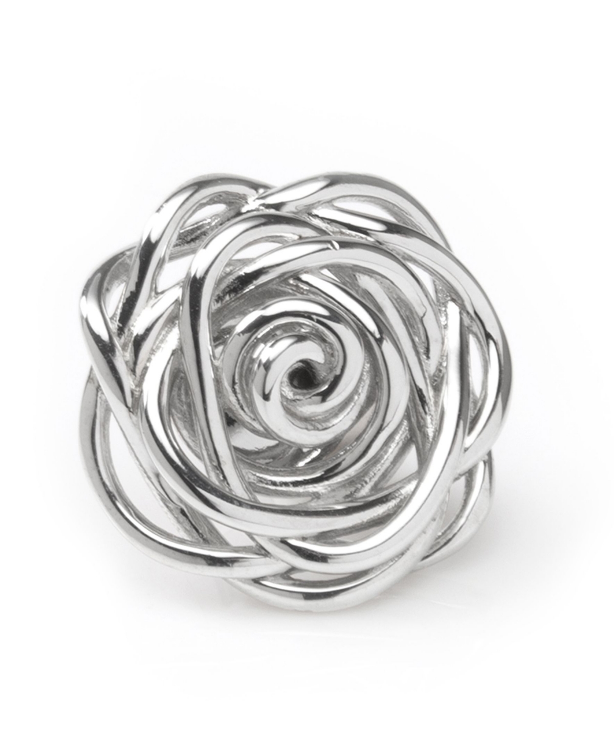 Men's Sterling Silver Rhodium Plated Rose Lapel Pin - Silver