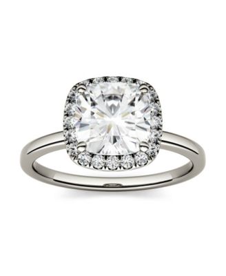 Charles & Colvard - Moissanite Cushion Halo Engagement Ring 1-3/8 ct. t.w. Diamond Equivalent in 14k White or Yellow Gold