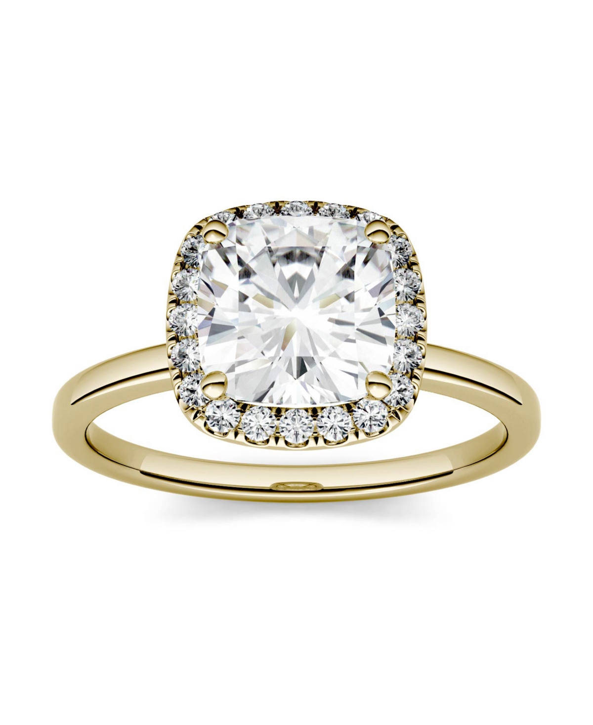 Shop Charles & Colvard Moissanite Cushion Halo Engagement Ring 1-3/8 Ct. T.w. Diamond Equivalent In 14k White Or Yellow Gol In Gold