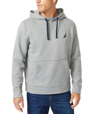 Nautica Men's Logo Fleece Hoodie In Stone Grey Heather