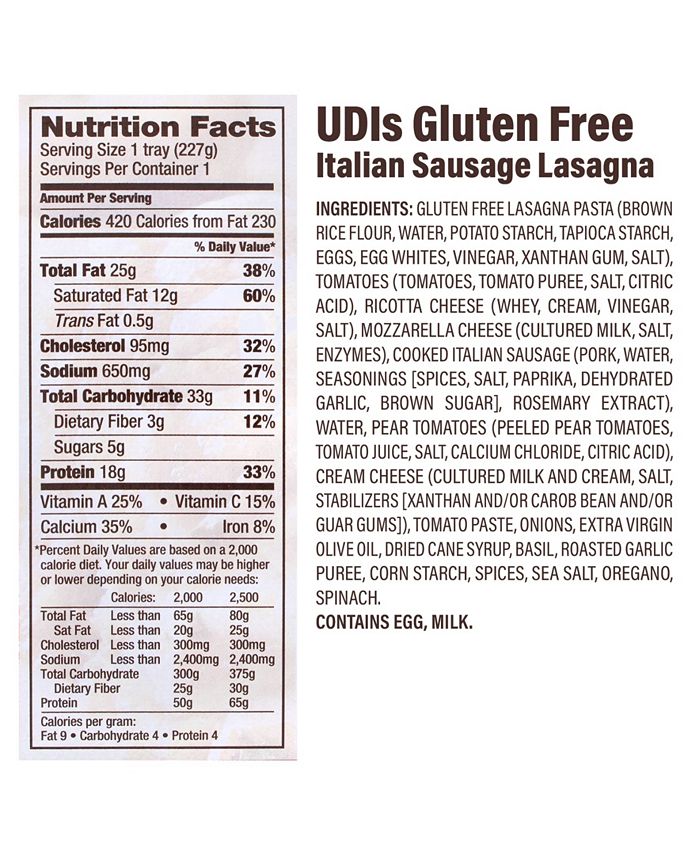 Udi's Italian Sausage Lasagna, 8 oz, 3 Count Macy's