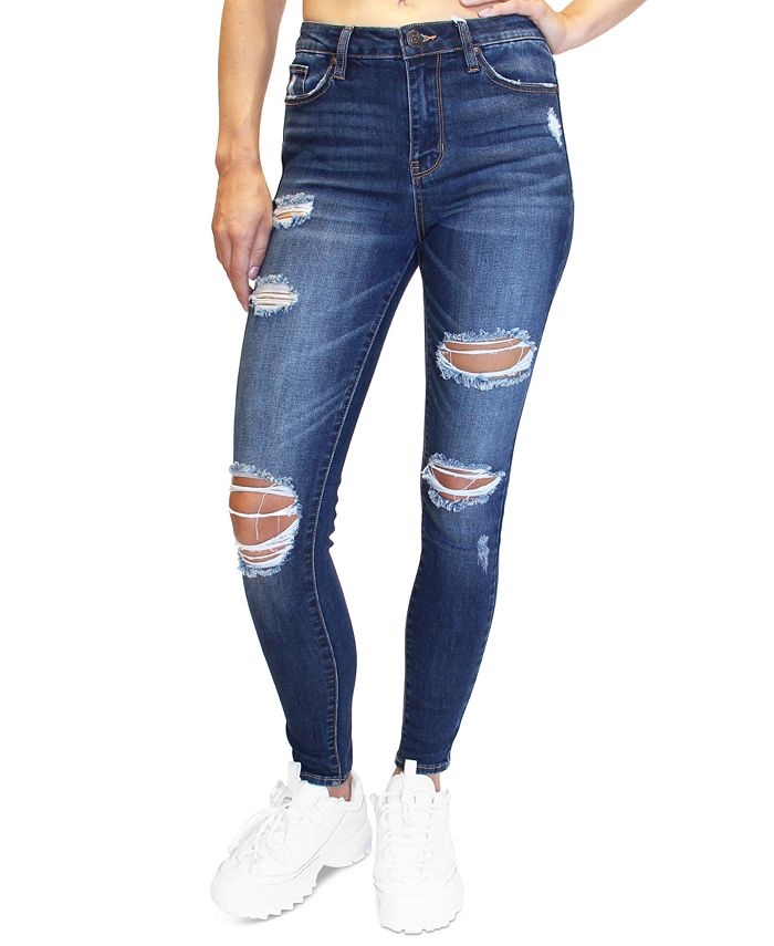 Almost Famous Juniors' Distressed High Rise Skinny Jeans - Macy's