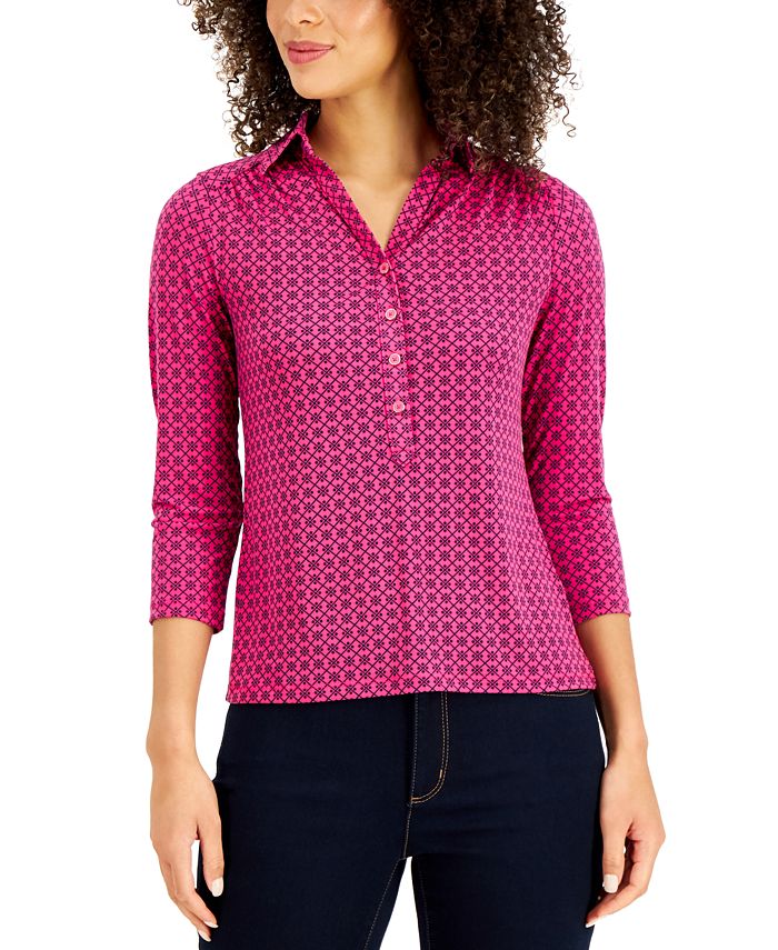 Charter Club Petite Printed VNeck Top, Created for Macy's Macy's