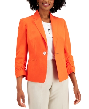 Kasper One-Button Ruched-Sleeve Blazer