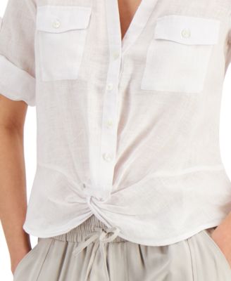 I.N.C. International Concepts Women's Linen Twist-Hem Blouse