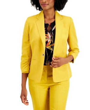 Kasper One-Button Ruched-Sleeve Blazer