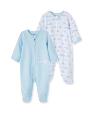 Baby Boys 100% Organic Cotton Elephant 2 Pack Footie