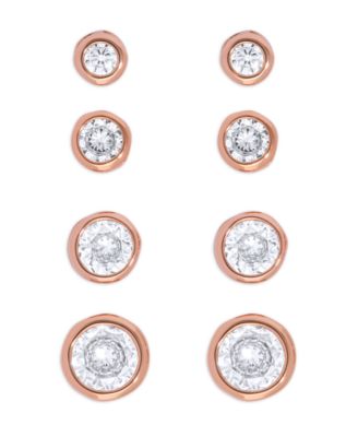 Macy's - Rose Gold Plated 4-Pair Cubic Zirconia Graduated Bezel Earrings Set