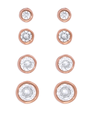 image of Rose Gold Plated 4-Pair Cubic Zirconia Graduated Bezel Earrings Set
