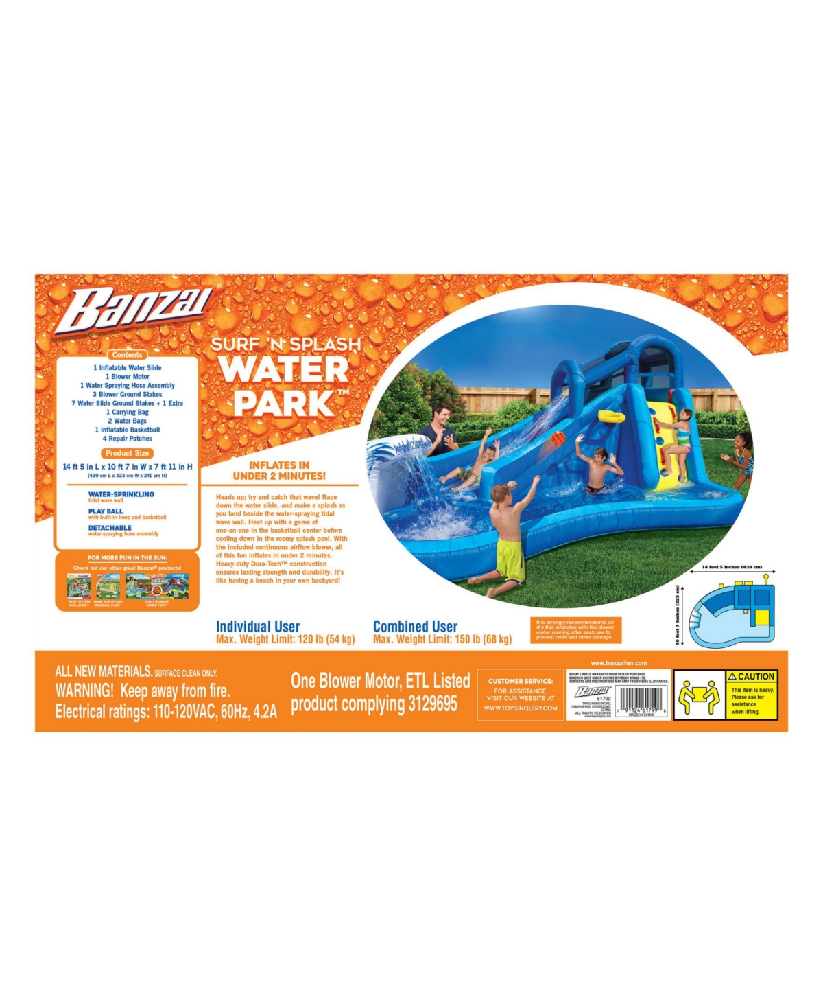 Banzai Surfnsplash Water Park Slide With Basketball Hoop In Multi