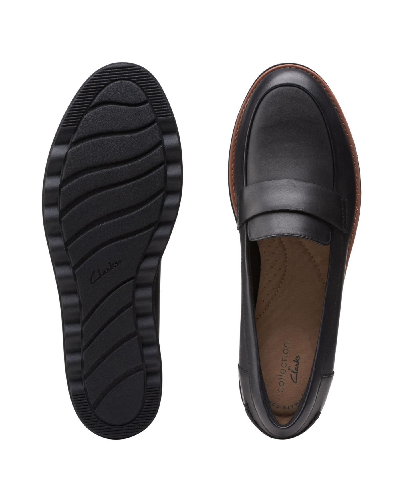 Женские туфли Clarks Sharon Gracie Slip-On Loafer Flats, цвет: Чёрный кожаный — фото 4