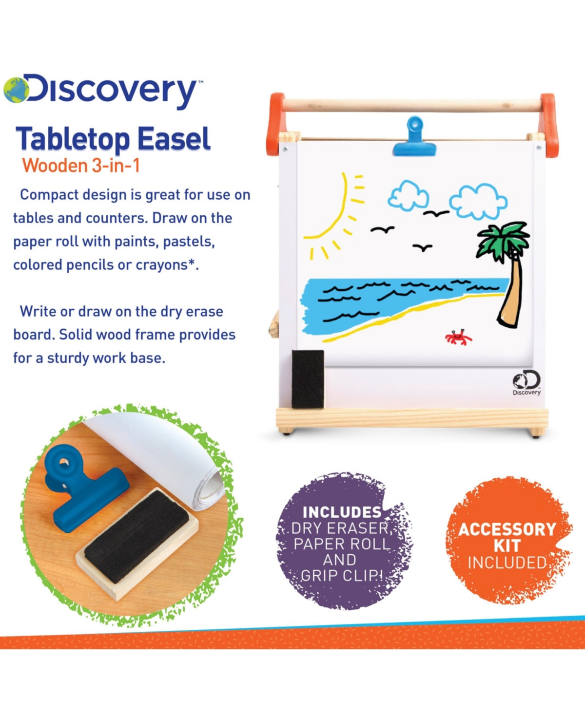 Discovery Stem Tabletop Easel In Tan,orange,blue
