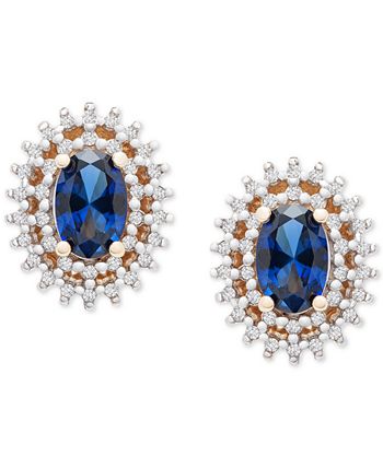 Macy's - Sapphire (5/8 ct. t.w.) & Diamond (1/4 ct. t.w.) Halo Stud Earrings in 14k Gold