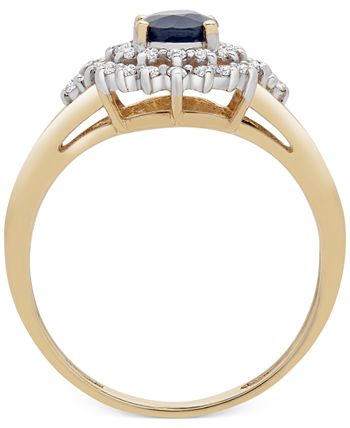 Macy's - Sapphire (7/8 ct. t.w.) & Diamond (1/4 ct. t.w.) Statement Ring in 14k Gold