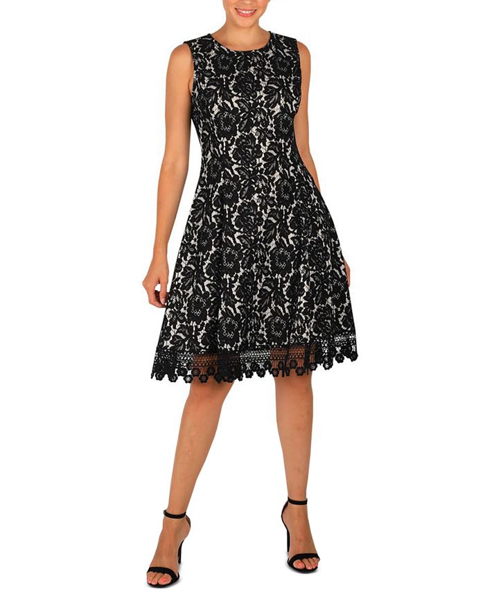 Donna Ricco Sleeveless Scuba Dress with Lace Hem