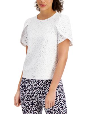 Charter Club - Petite Tulip-Sleeve Eyelet Top