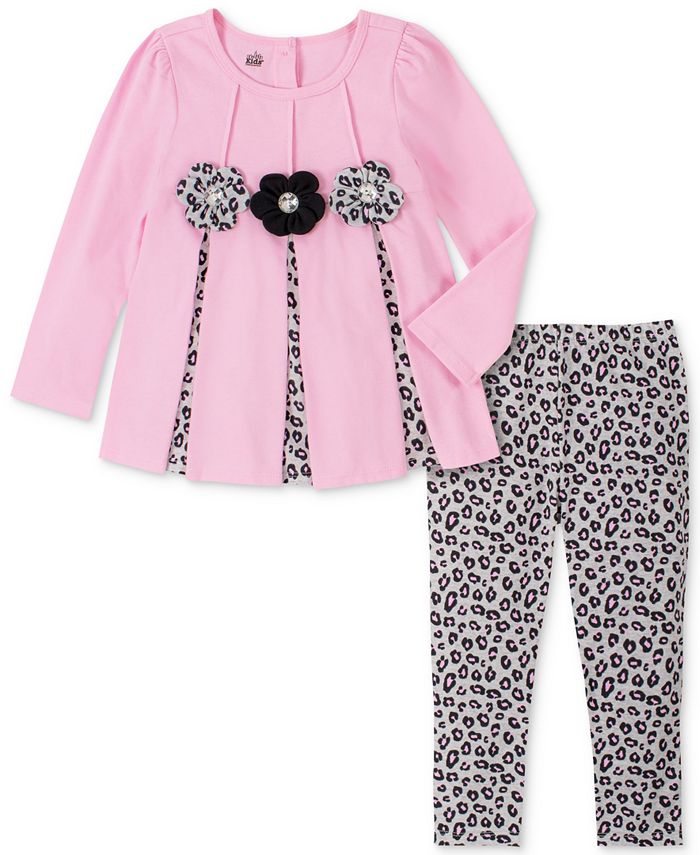 Kids Headquarters Baby Girls Pleated Tunic & AnimalPrint Legging Set