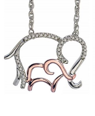 Diamond Family Elephant Pendant Necklace (1/10 ct. t.w.) in Sterling Silver and 10k Rose Gold  