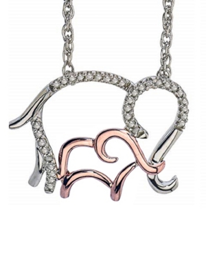 image of Diamond Family Elephant Pendant Necklace (1/10 ct. t.w.) in Sterling Silver and 10k Rose Gold