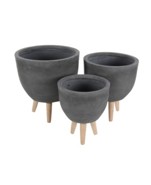 Set of 3 Grey Fiberclay Contemporary Planter 12