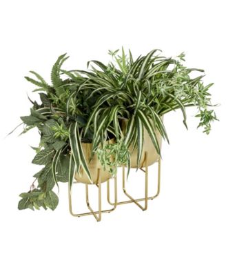 Contemporary Style Large Round Metallic Planters in Stands, Set of 2