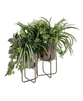 Set of 2 Black Metal Contemporary Planter, 16", 13"