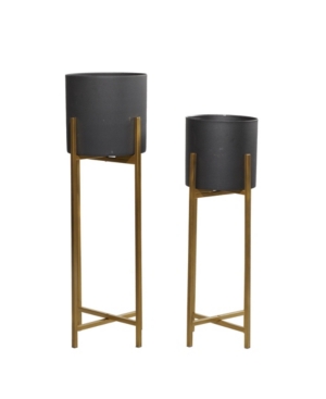 Rosemary Lane Set Of 2 Black Metal Contemporary Planter, 30", 36"