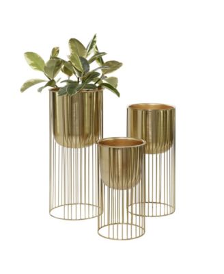 Large Eclectic Metal Planters with Stands, Set of 3