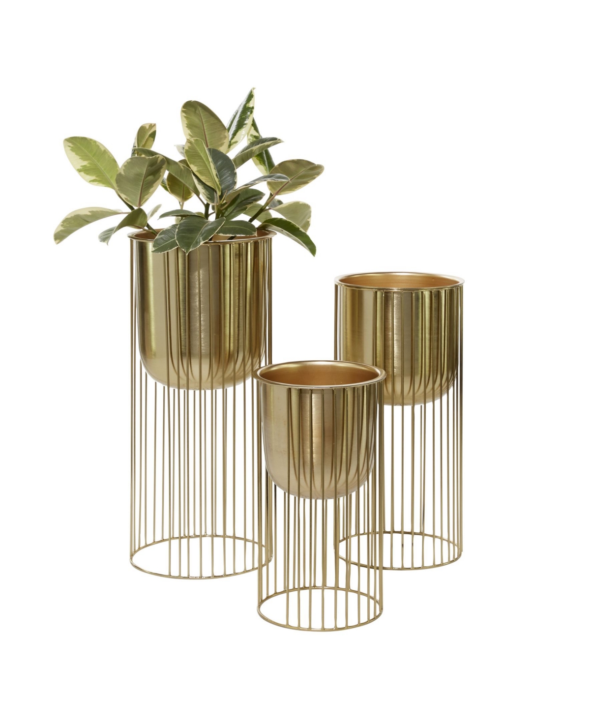 Rosemary Lane Large Eclectic Metal Planters With Stands, Set Of 3 In Gold-tone