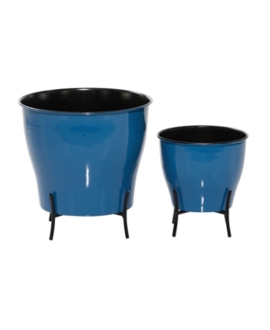 Rosemary Lane Set Of 2 Blue Metal Farmhouse Planter, 9", 12"
