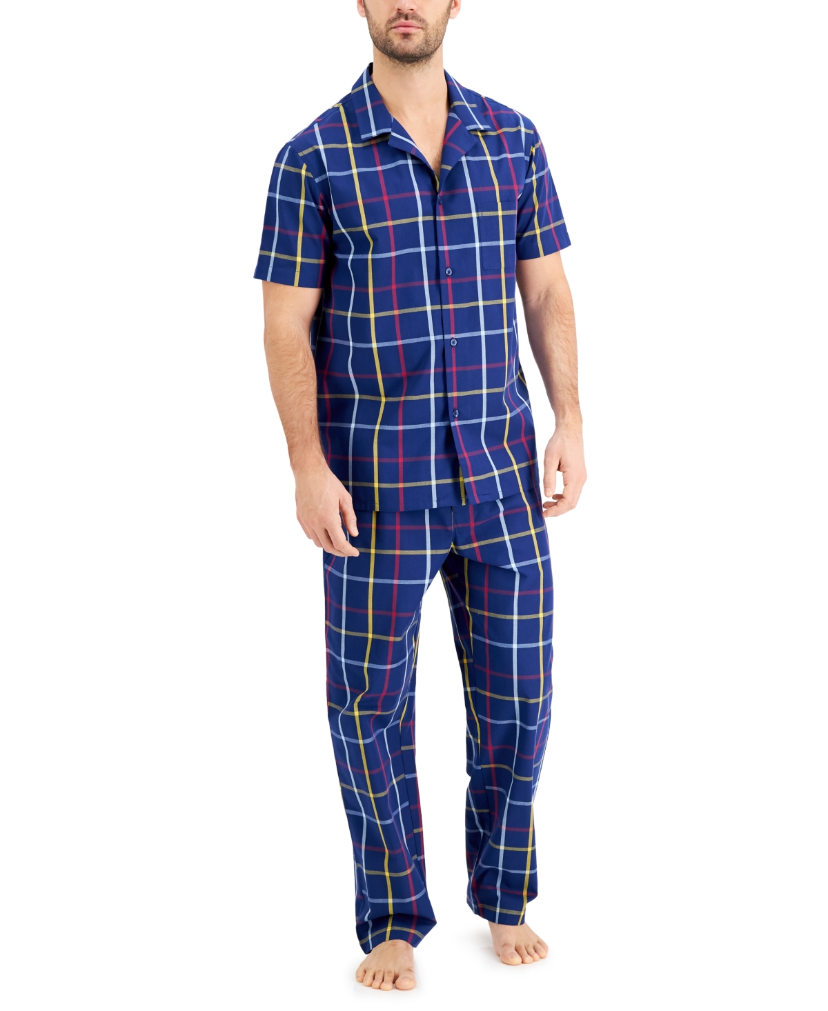 Men's Plaid Pajama Set, Created for Macy's - Navy