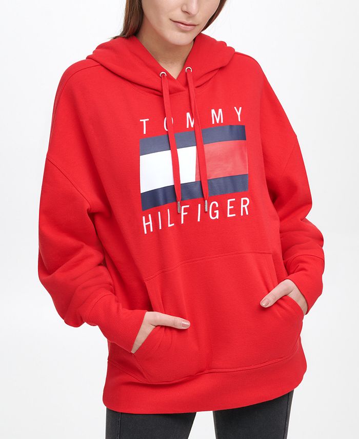 Tommy Hilfiger Men's Apple Red Collegiate Logo Fleece Pullover Sweatshirt 