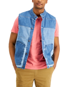 Sun + Stone Men's Brill Pieced Colorblocked Denim Vest In Blocked Blue