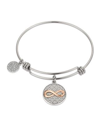 Unwritten - Crystal "Friends Forever" Infinity Adjustable Bangle Bracelet in Stainless Steel and Rose Gold Two-Tone Plated Charms