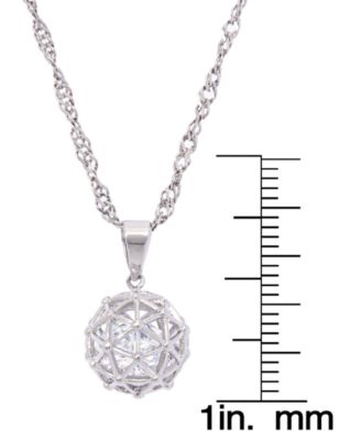 Cubic Zirconia Millennial Ball Pendant Necklace 16" in Silver Plate