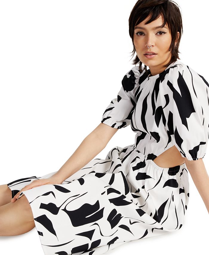 angeles puff sleeve cutout dress