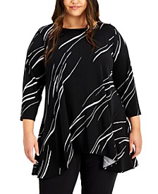 Plus Size Linear Printed Swing Top, Created for Macy's