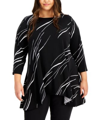 Alfani Plus Size Linear Printed Swing Top, Created for Macy's & Reviews ...
