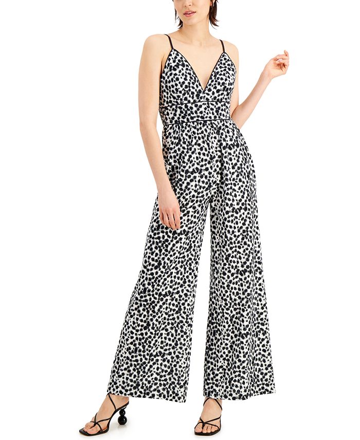 INC International Concepts Cotton Printed Piped-Trim Jumpsuit, Created ...