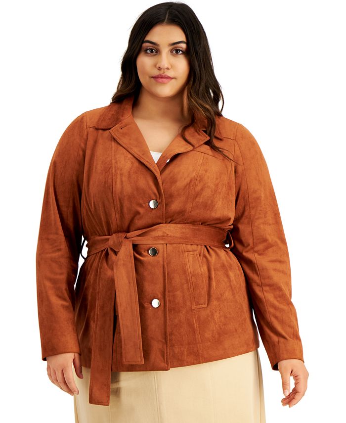 Alfani Plus Size Belted Faux-Suede Jacket, Created for Macy's - Macy's