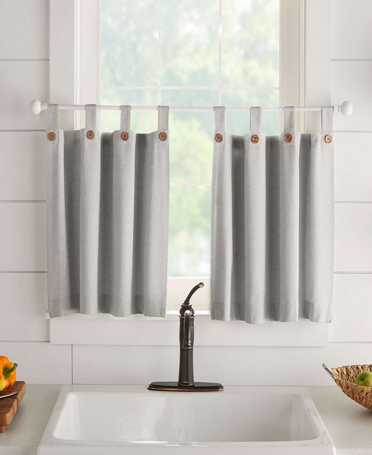 Tucker Solid Button Window Tier Set - Grey