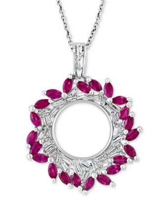 EFFY Collection - Ruby (2-1/5 ct. t.w.) & Diamond (3/8 ct. t.w.) Circle 18" Pendant Necklace in 14k White Gold